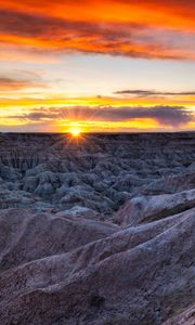 Preview wallpaper rocks, sunset, dusk, sun, rays