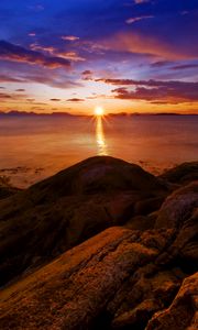 Preview wallpaper rocks, sunset, sea, horizon, norway