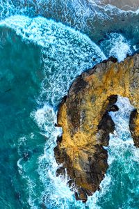 Preview wallpaper rocks, surf, aerial view, waves, ocean, shore