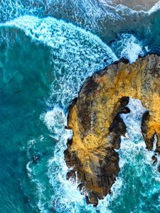 Preview wallpaper rocks, surf, aerial view, waves, ocean, shore