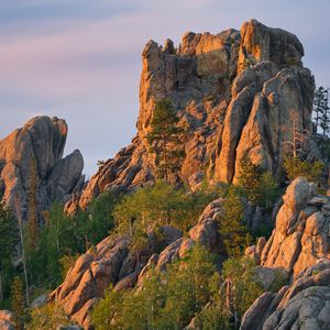 Preview wallpaper rocks, trees, cliff, landscape, nature