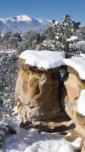 Preview wallpaper rocks, trees, forest, snow, winter, nature