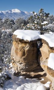 Preview wallpaper rocks, trees, forest, snow, winter, nature