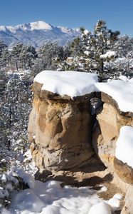 Preview wallpaper rocks, trees, forest, snow, winter, nature