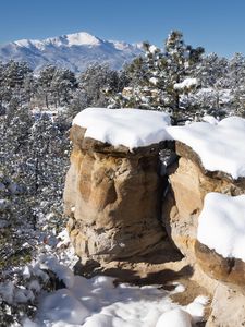 Preview wallpaper rocks, trees, forest, snow, winter, nature