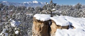 Preview wallpaper rocks, trees, forest, snow, winter, nature