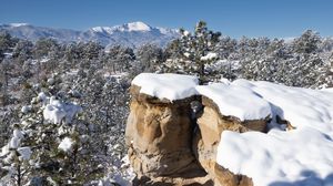Preview wallpaper rocks, trees, forest, snow, winter, nature