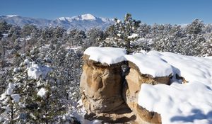 Preview wallpaper rocks, trees, forest, snow, winter, nature