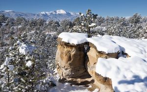 Preview wallpaper rocks, trees, forest, snow, winter, nature