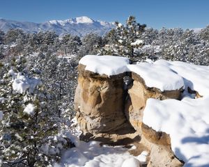 Preview wallpaper rocks, trees, forest, snow, winter, nature