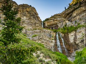 Preview wallpaper rocks, trees, greenery, nature, landscape