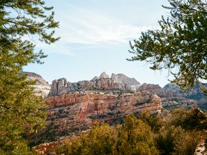 Preview wallpaper rocks, trees, landscape, nature, relief