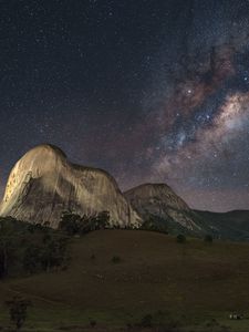 Preview wallpaper rocks, valley, milky way, night
