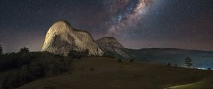 Preview wallpaper rocks, valley, milky way, night