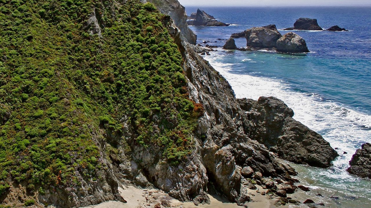 Wallpaper rocks, vegetation, greens, coast, sea