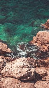 Preview wallpaper rocks, water, aerial view, coast, sea