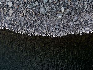 Preview wallpaper rocks, water, aerial view, coast, beach