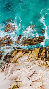 Preview wallpaper rocks, water, aerial view, sea, waves