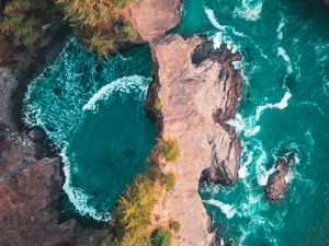 Preview wallpaper rocks, water, aerial view, sea, lagoon