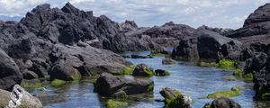 Preview wallpaper rocks, water, moss, sea, shore