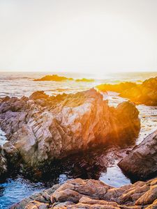 Preview wallpaper rocks, water, sea, sun