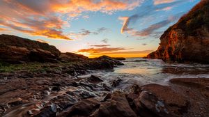 Preview wallpaper rocks, water, shore, sunset, nature