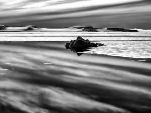 Preview wallpaper rocks, water, snow, nature, bw