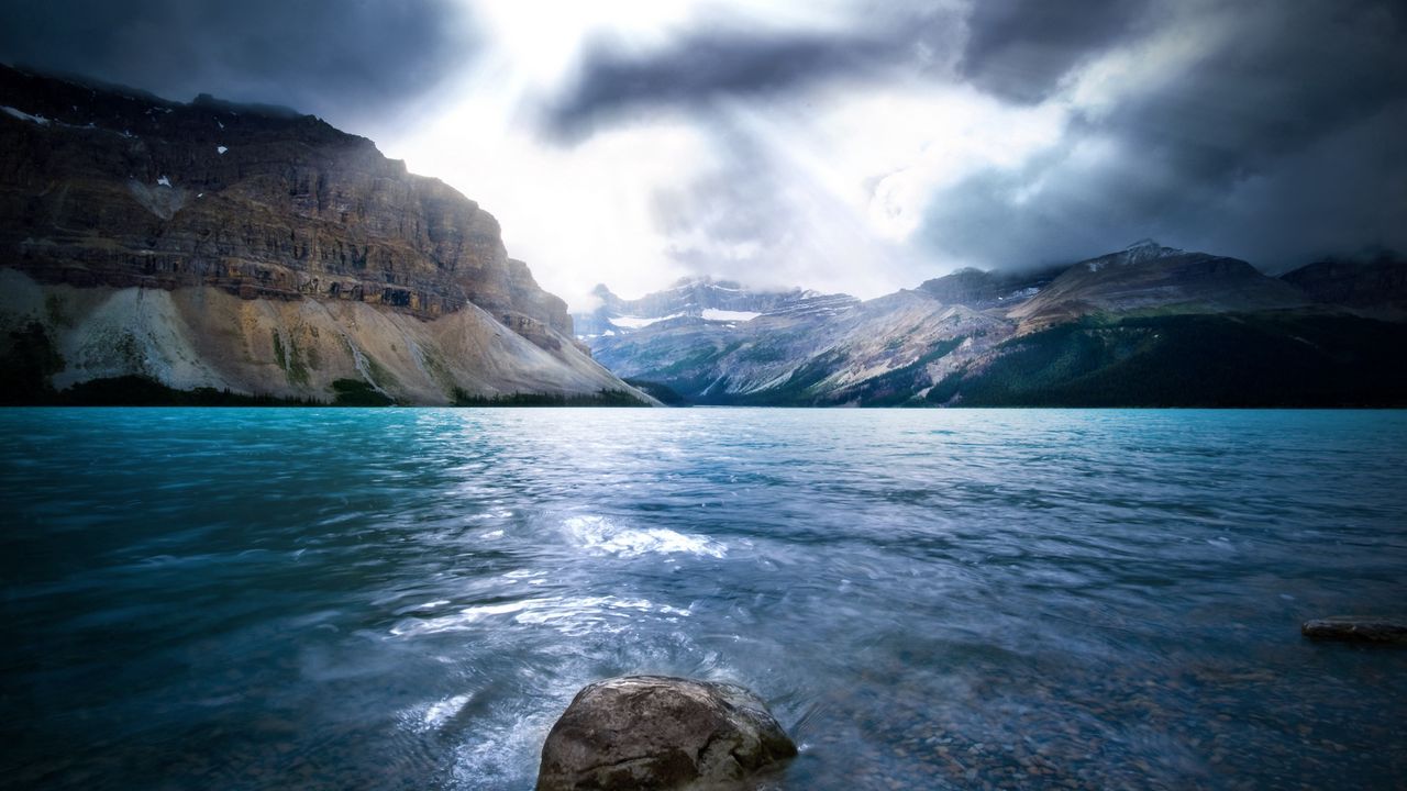 Wallpaper rocks, water, stones, blue, gray