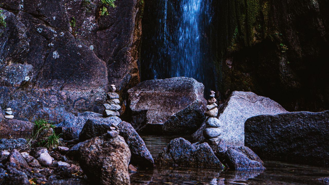 Wallpaper rocks, waterfall, balance, water