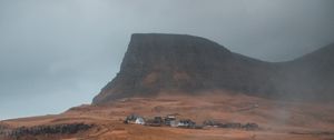 Preview wallpaper rocks, waterfall, fog, settlement