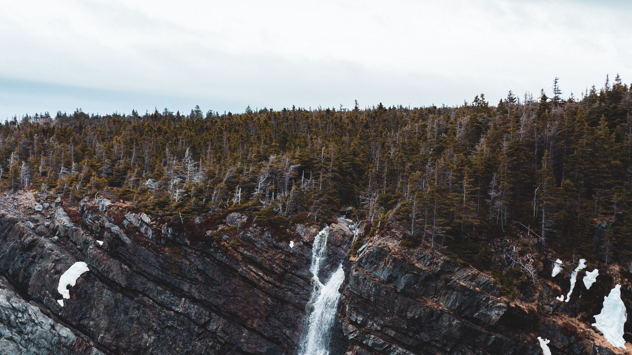 Wallpaper rocks, waterfall, forest, cliff, water