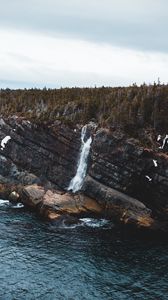 Preview wallpaper rocks, waterfall, forest, cliff, water