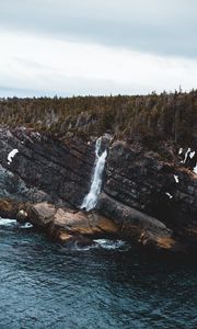 Preview wallpaper rocks, waterfall, forest, cliff, water