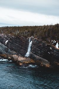 Preview wallpaper rocks, waterfall, forest, cliff, water