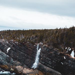 Preview wallpaper rocks, waterfall, forest, cliff, water