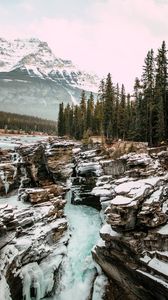 Preview wallpaper rocks, waterfall, ice, snow, mountains, snowy