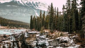 Preview wallpaper rocks, waterfall, ice, snow, mountains, snowy