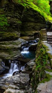 Preview wallpaper rocks, waterfall, steps, path, nature, plants