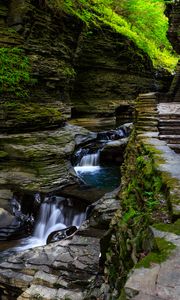 Preview wallpaper rocks, waterfall, steps, path, nature, plants