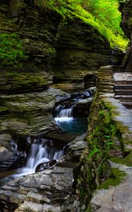 Preview wallpaper rocks, waterfall, steps, path, nature, plants