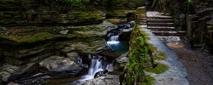 Preview wallpaper rocks, waterfall, steps, path, nature, plants