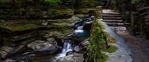 Preview wallpaper rocks, waterfall, steps, path, nature, plants