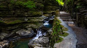 Preview wallpaper rocks, waterfall, steps, path, nature, plants