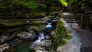 Preview wallpaper rocks, waterfall, steps, path, nature, plants