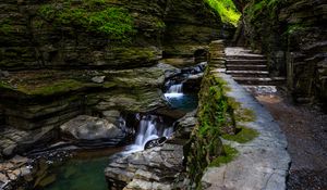 Preview wallpaper rocks, waterfall, steps, path, nature, plants