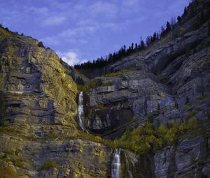 Preview wallpaper rocks, waterfall, trees, bushes