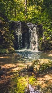 Preview wallpaper rocks, waterfall, trees, nature, landscape