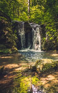 Preview wallpaper rocks, waterfall, trees, nature, landscape