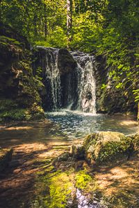 Preview wallpaper rocks, waterfall, trees, nature, landscape