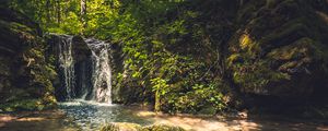 Preview wallpaper rocks, waterfall, trees, nature, landscape